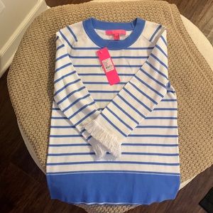 Blue and white striped sweater